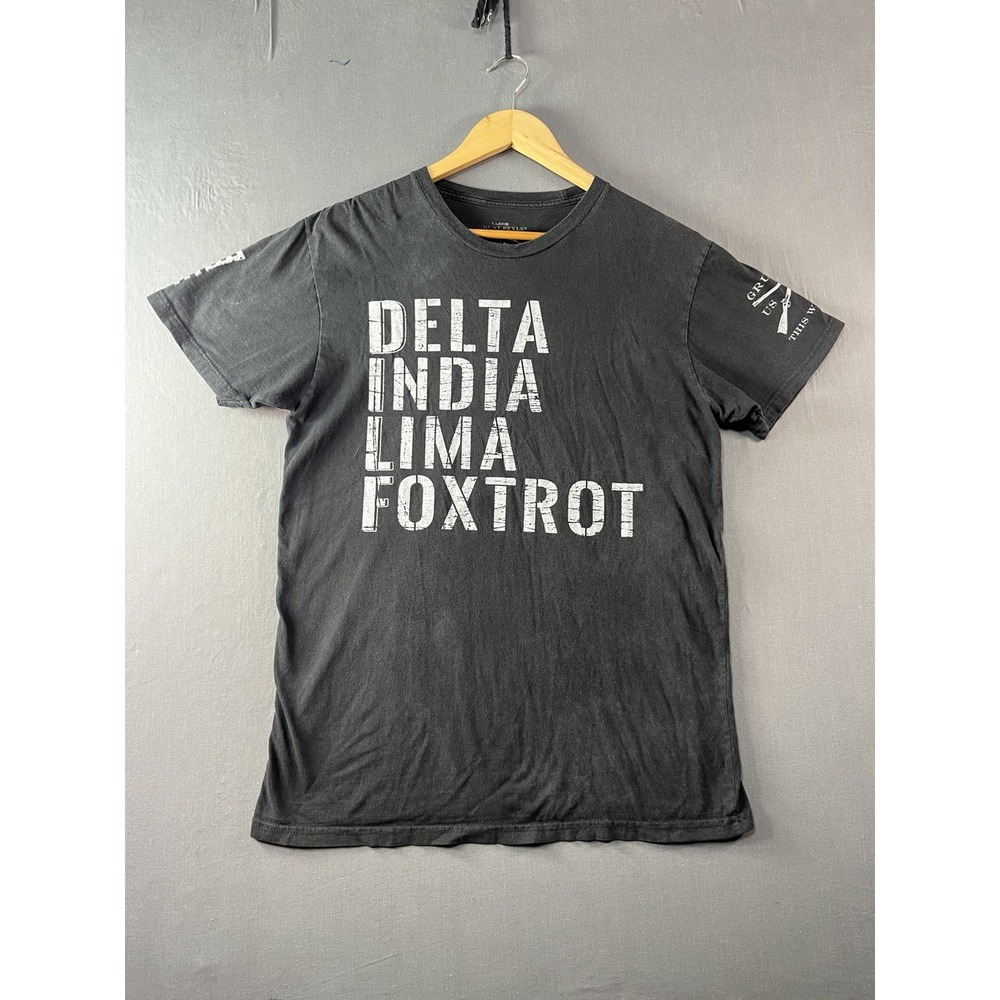 Grunt Style Shirt Men's Large Black T-Shirt Delta India Lima Foxtrot USA Flag